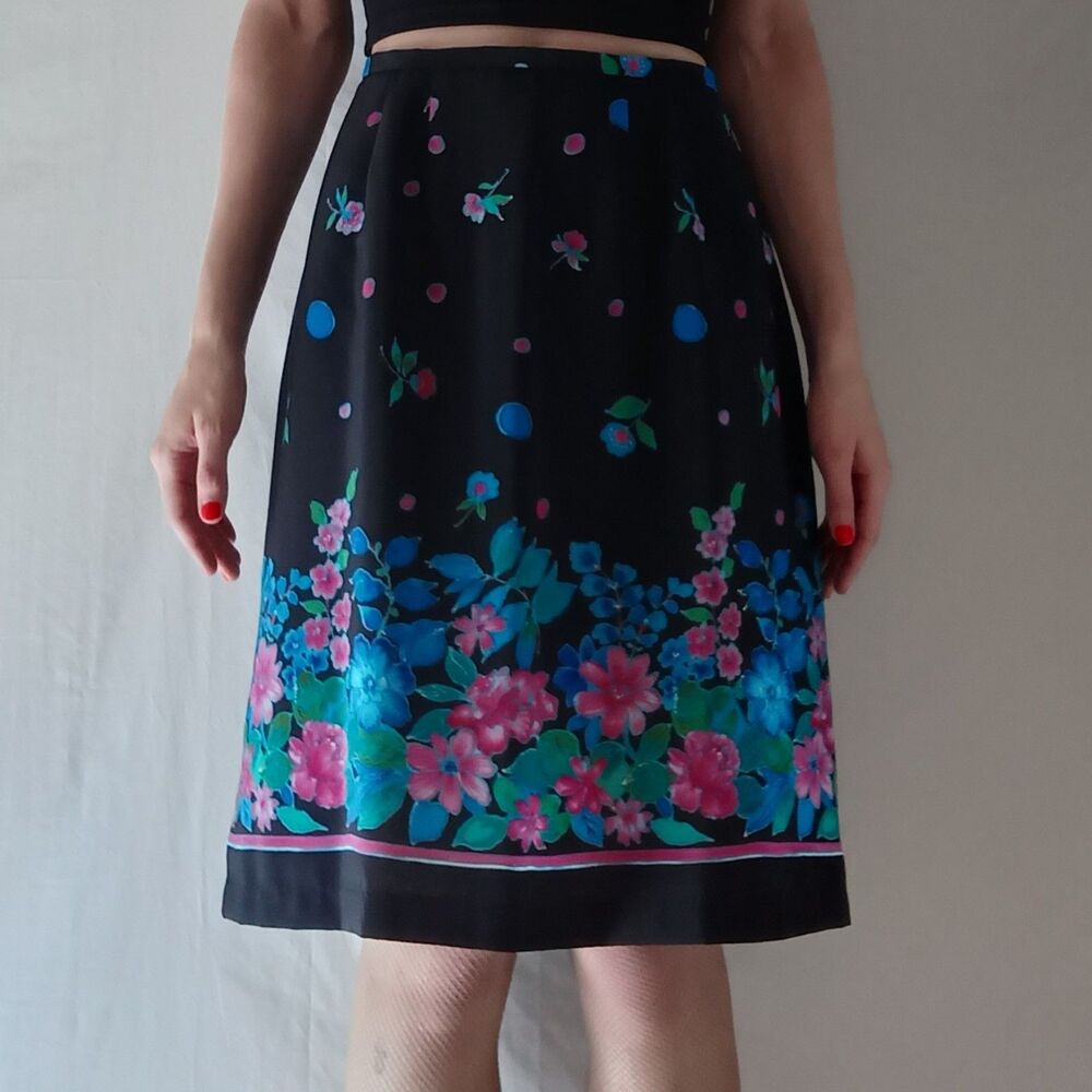 Repaired Vintage Floral Knee Length Skirt
